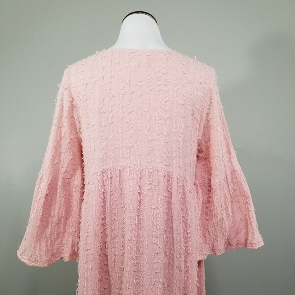 Paisley Vine Boho Chic Pink Eyelash Fringe Babydoll Mini Dress M - Picture 8 of 11